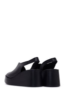 Woman Black Wedge Heel Leather Comfort Sandals | Derimod