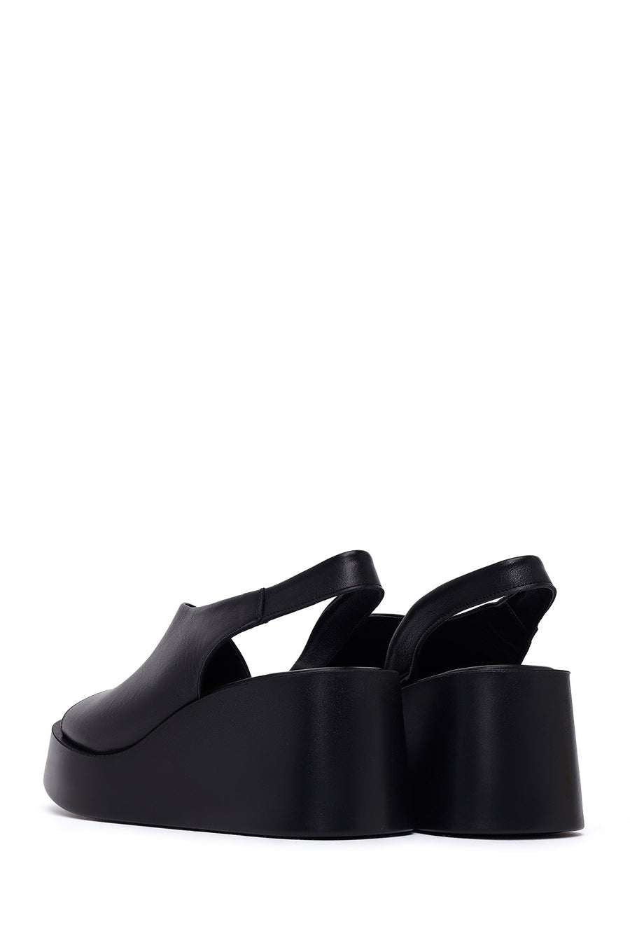 Woman Black Wedge Heel Leather Comfort Sandals