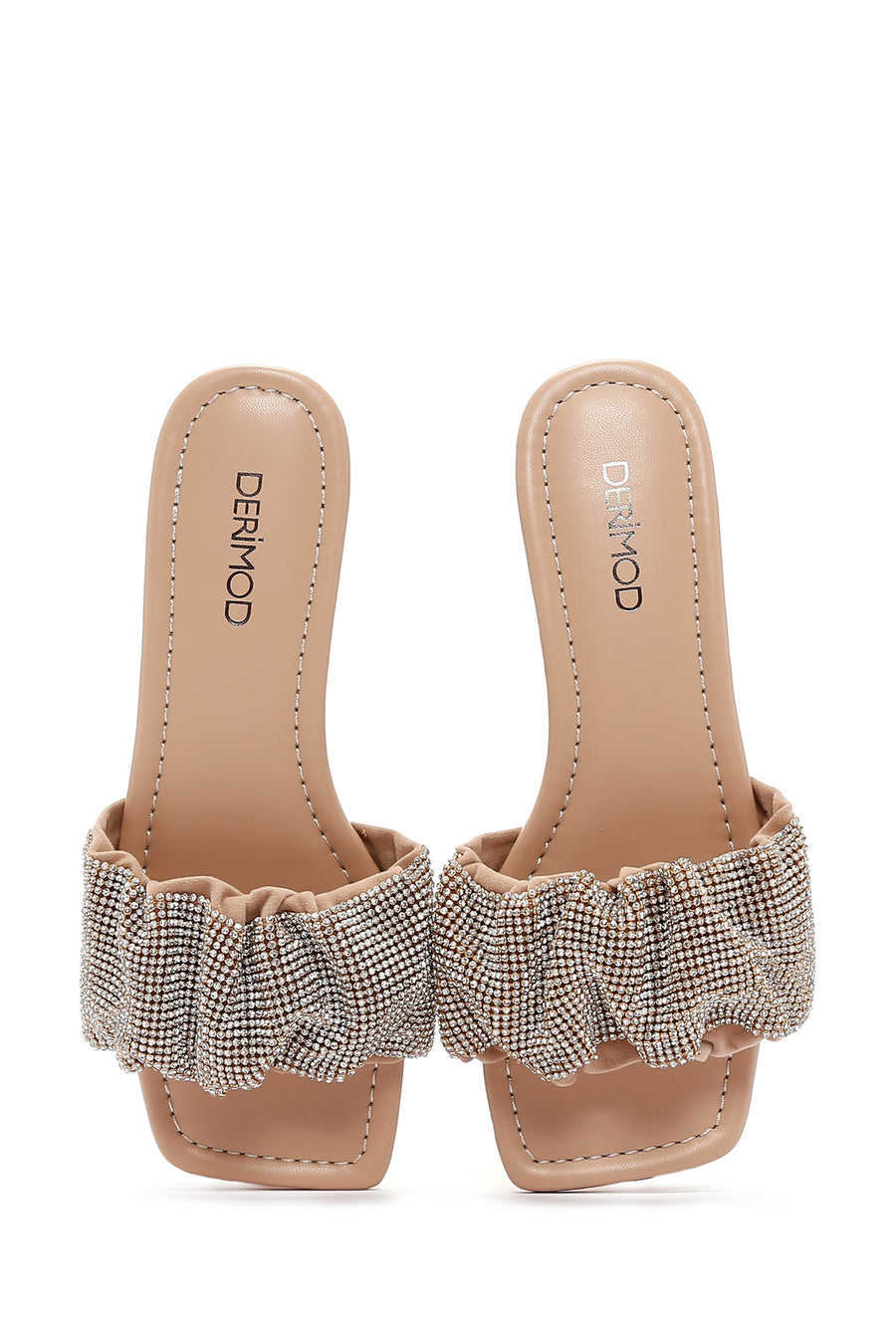Women's Beige Stone Flat Slippers
