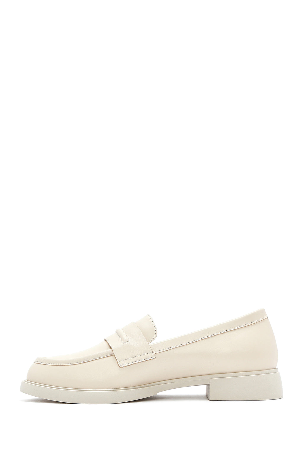 Kadın Krem Deri Maskülen Loafer