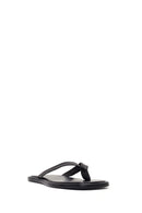 Woman Black Leather Flip-Flops | Derimod