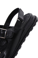 Women's Black Leather Buckle Flat Sandals | Derimod