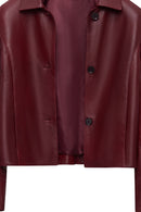 Beatrix Women's Burgundy Shirt Collar Short Leather Jacket | Derimod