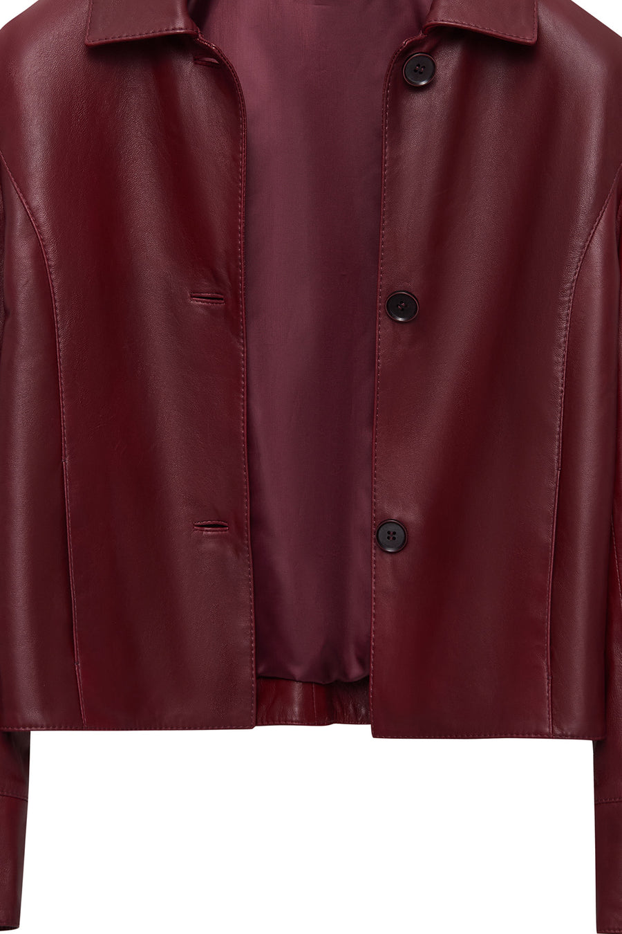 Beatrix Women's Burgundy Shirt Collar Short Leather Jacket