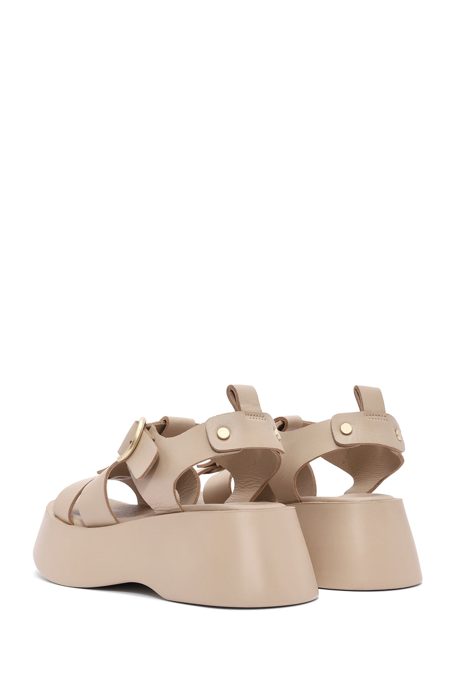 Women's Beige Ankle Strap Thick Soled Leather Sandals