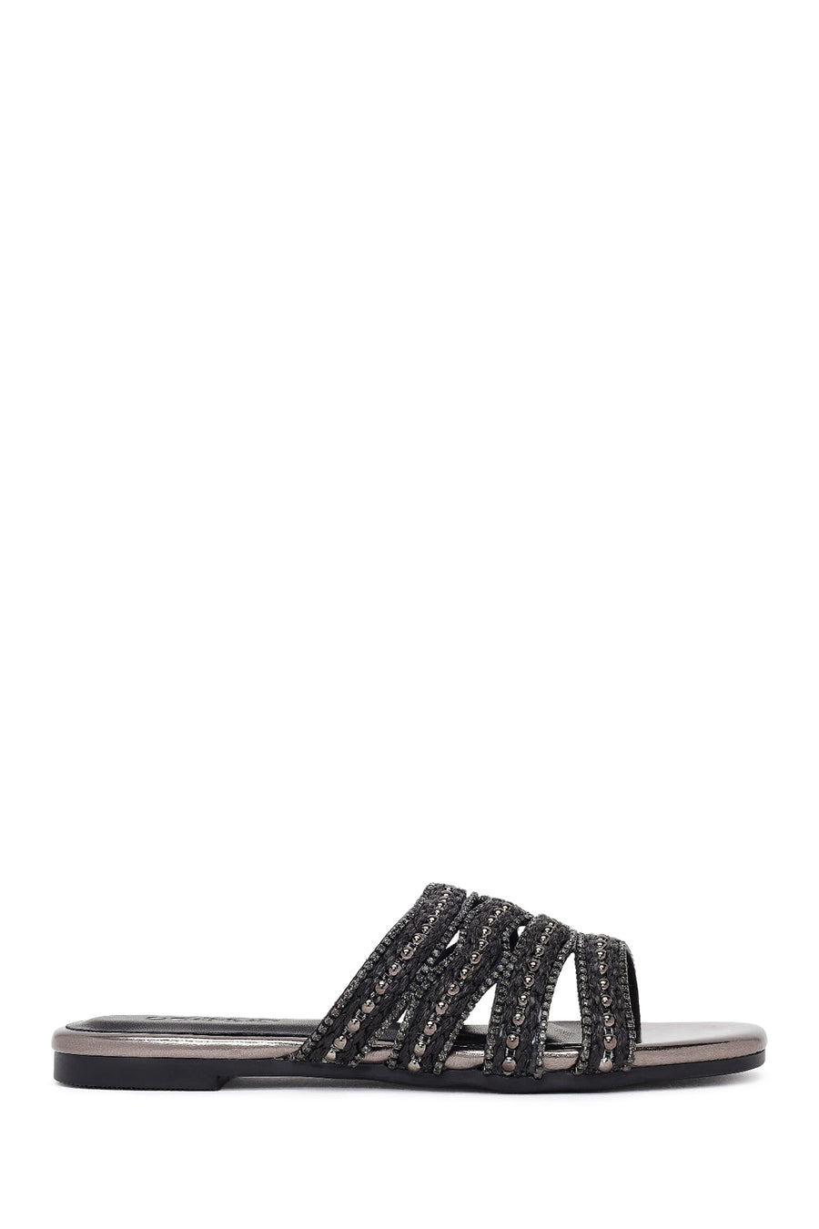 Woman Anthracite Stone-Embellished Slipper 26SFE498214 | Derimod