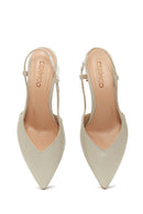 Women's Beige Open-Back Heeled Leather Shoes | Derimod