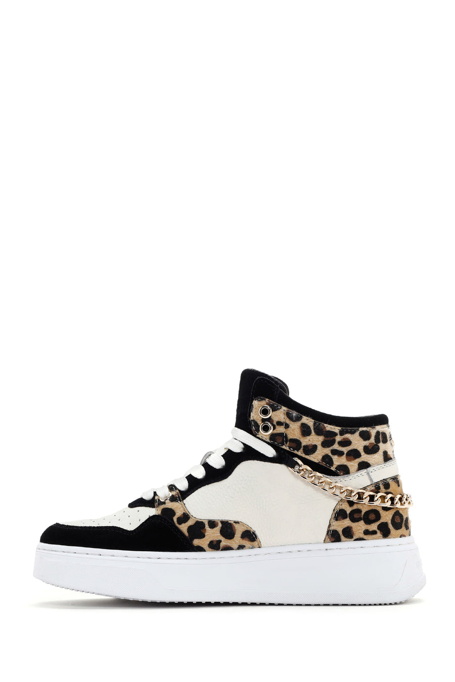 Alberto Guardiani Women's Black White Leopard Leather Thick Sole High Top Sneaker
