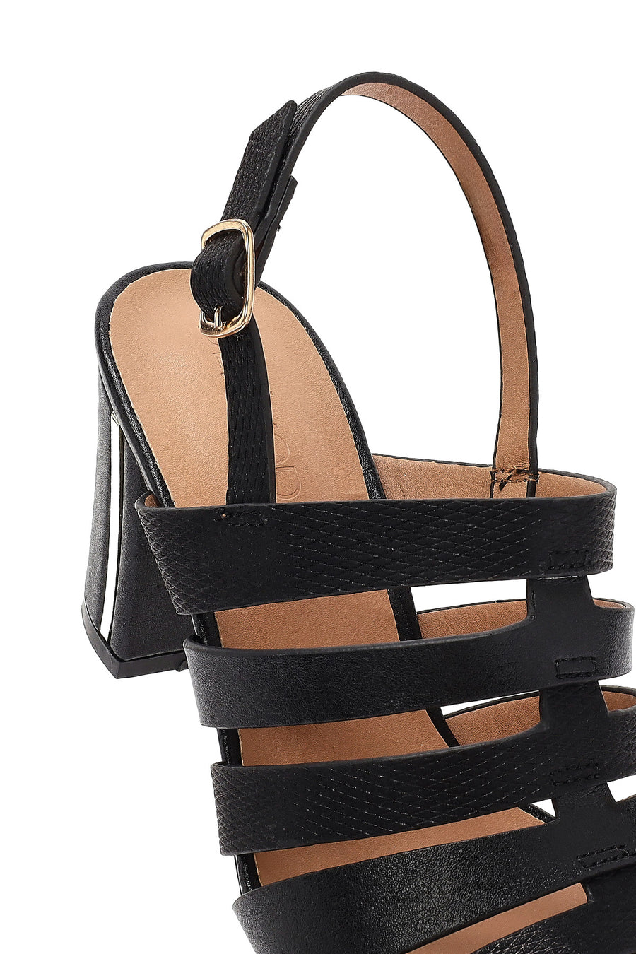 Women's Black Ankle Buckle Thick Heel Sandals