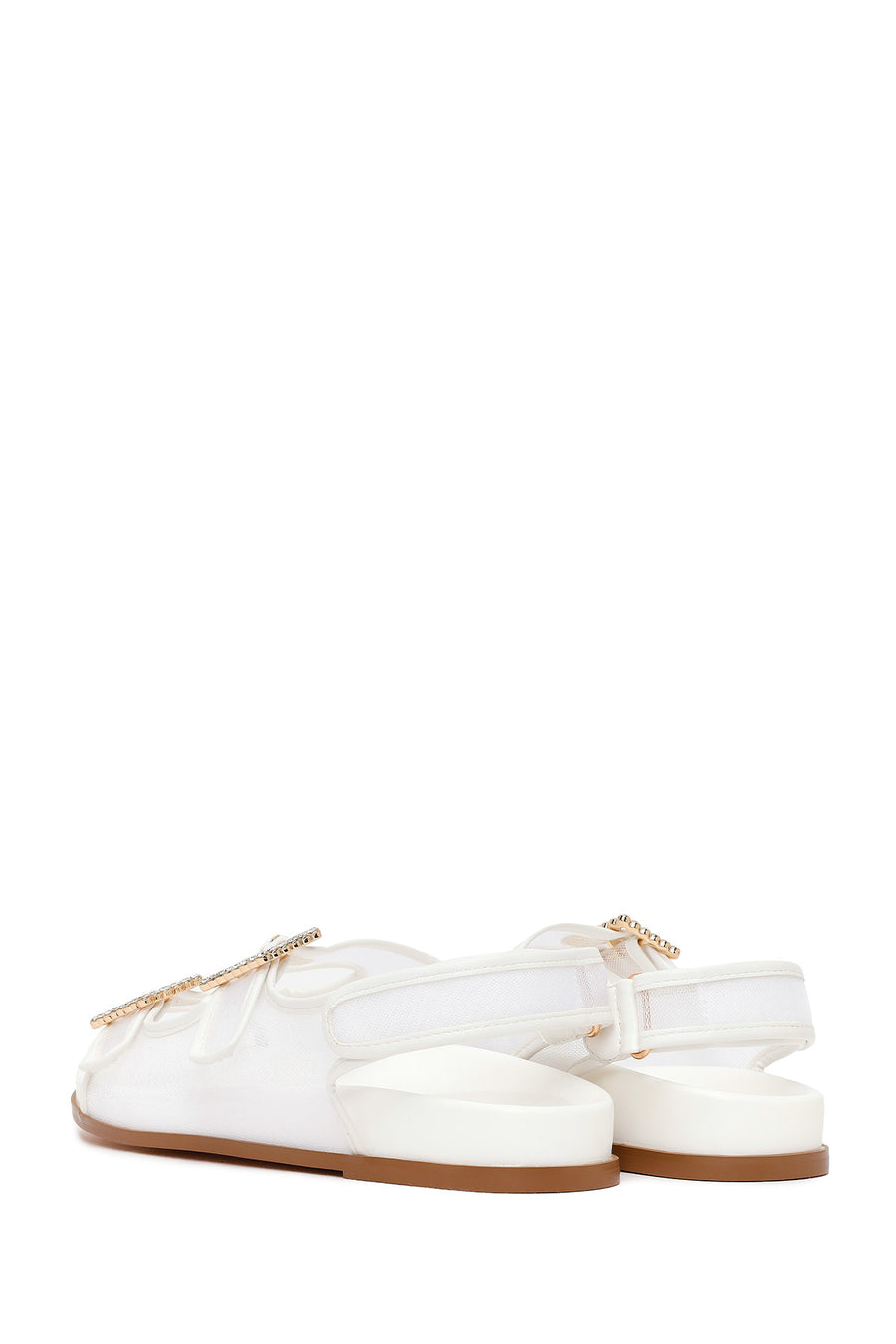 Woman White Jeweled Buckle Sandal