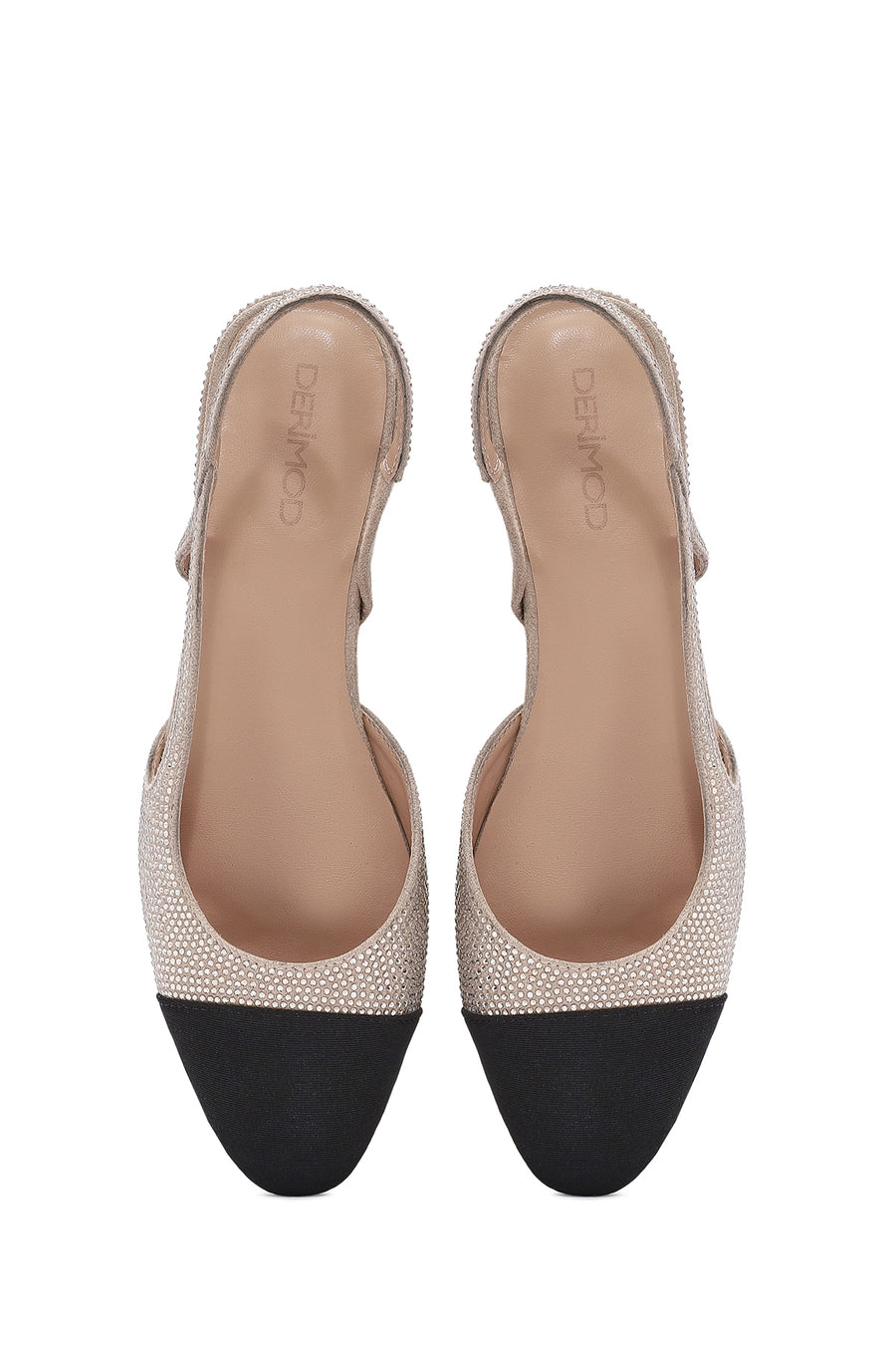 Women's Beige Open Back Stoned Ballerinas