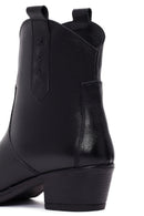 Women's Black Thick Heeled Leather Cowboy Boots | Derimod