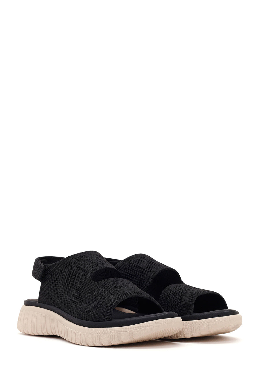 Women's Black Strapped Thick-Soled Fabric Sandals