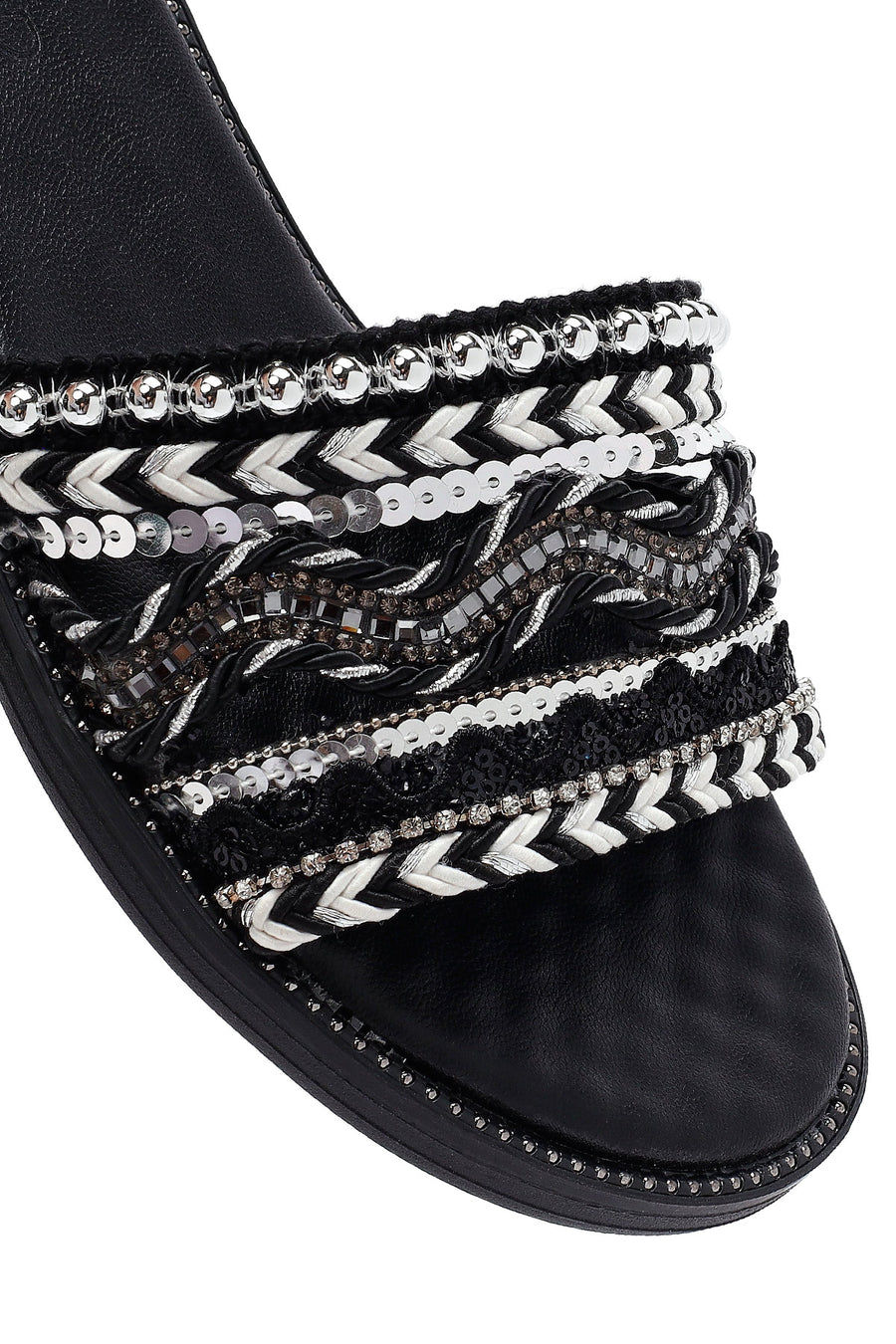 Woman Black Stone Slippers