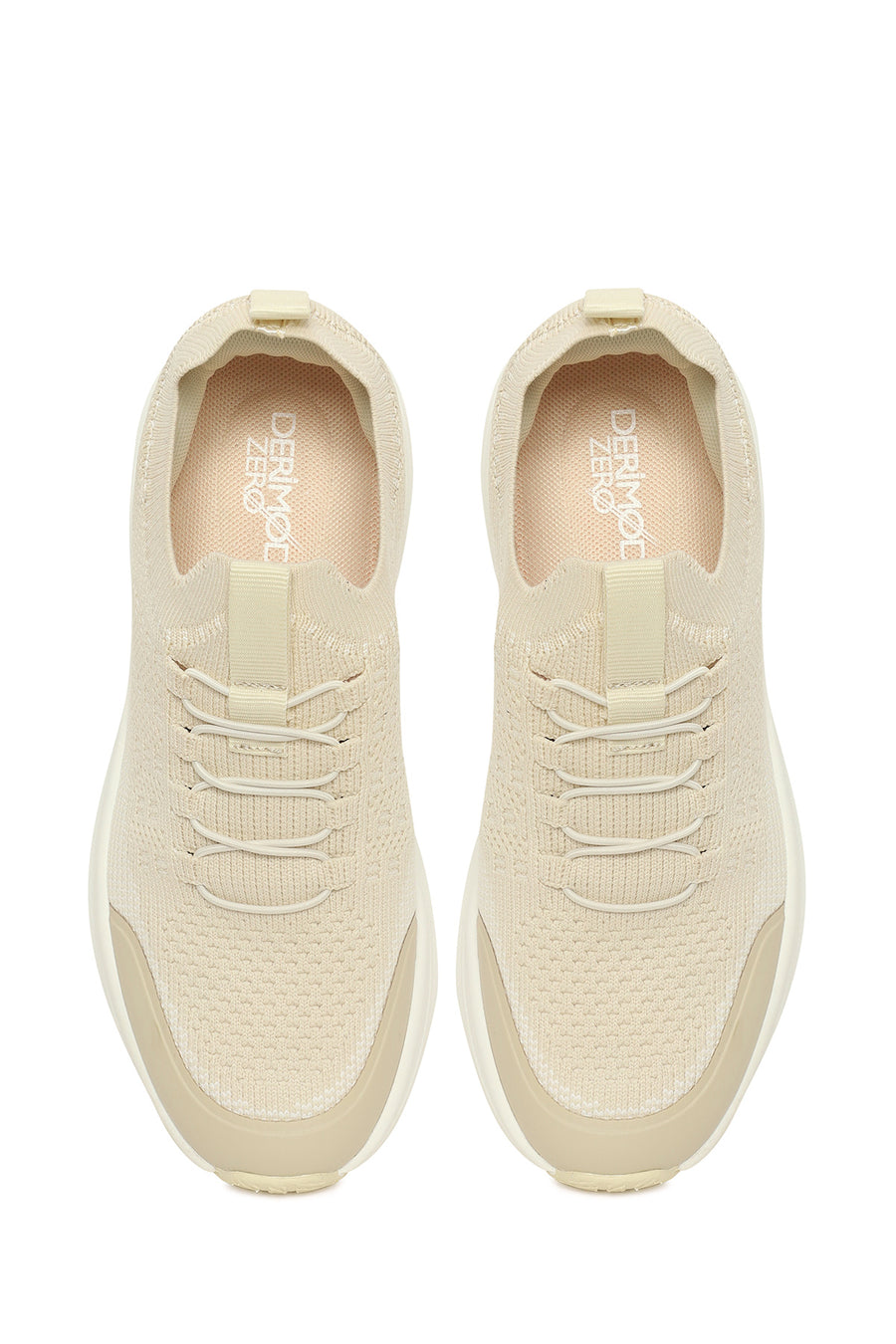 Derimod Zero Woman Cream Thick-Soled Lace-Up Fabric Sneaker