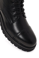 Male Black Lace-up Zip Closure Leather Casual Boots | Derimod