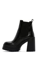 Women's Black Leather High Heeled Platform Chelsea Boots | Derimod