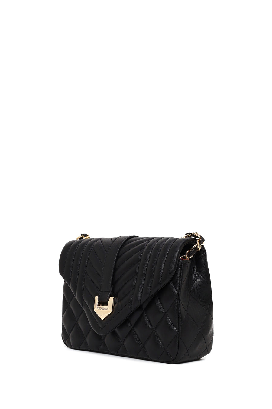 Woman Black Quilted Crossbody Bag with Chain Strap