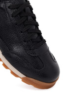 Erkek Siyah Bağcıklı Deri Sneaker | Derimod