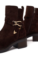 Woman Brown Zip Closure Thick-Heeled Suede Boots Casual Boots | Derimod