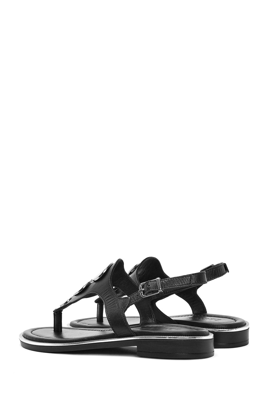 Women's Black Leather Flip-Flop Sandals