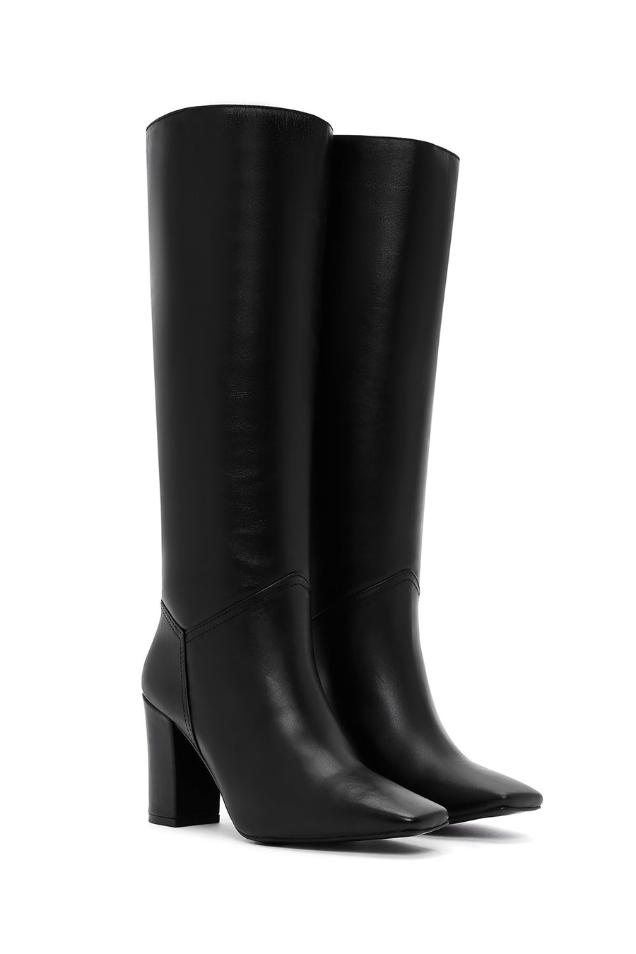 Women's Black High Heeled Classic Leather Boots