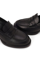 Woman Black Chunky-Heeled Leather Masculine Loafer | Derimod