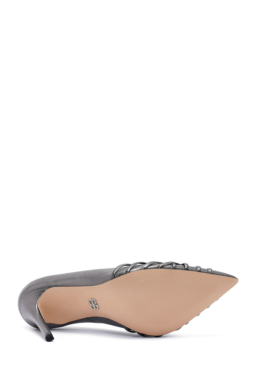 Women's Anthracite Thin Heel Metallic Leather Stiletto