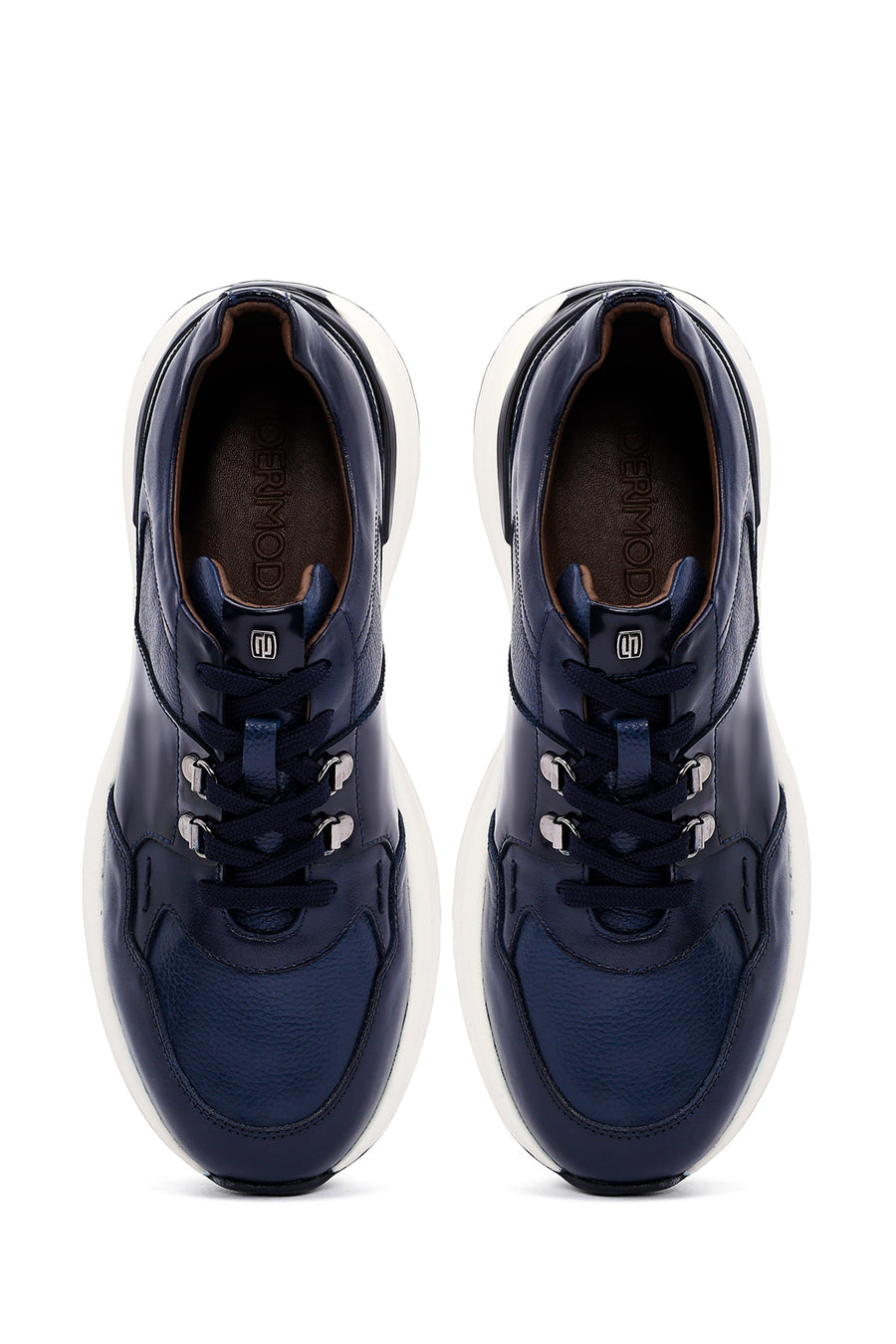 Erkek Lacivert Bağcıklı Kalın Tabanlı Deri Casual Sneaker