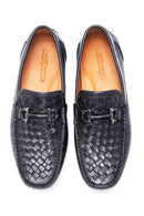 Erkek Siyah Deri Örgülü Casual Loafer | Derimod
