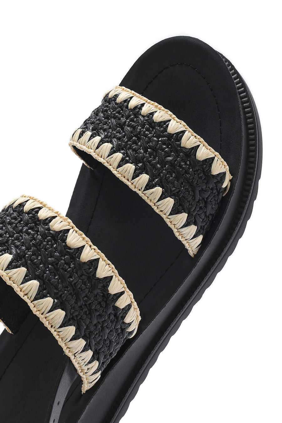 Women's Black Ankle Buckle Thick Soled Straw Sandals