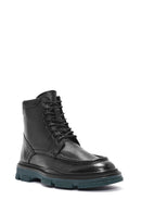 Men's Black Lace-Up Zipper Detailed Leather Casual Boots | Derimod