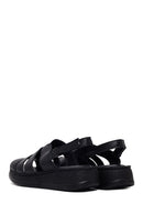 Woman Black Strappy Thick-Soled Leather Comfort Sandal | Derimod