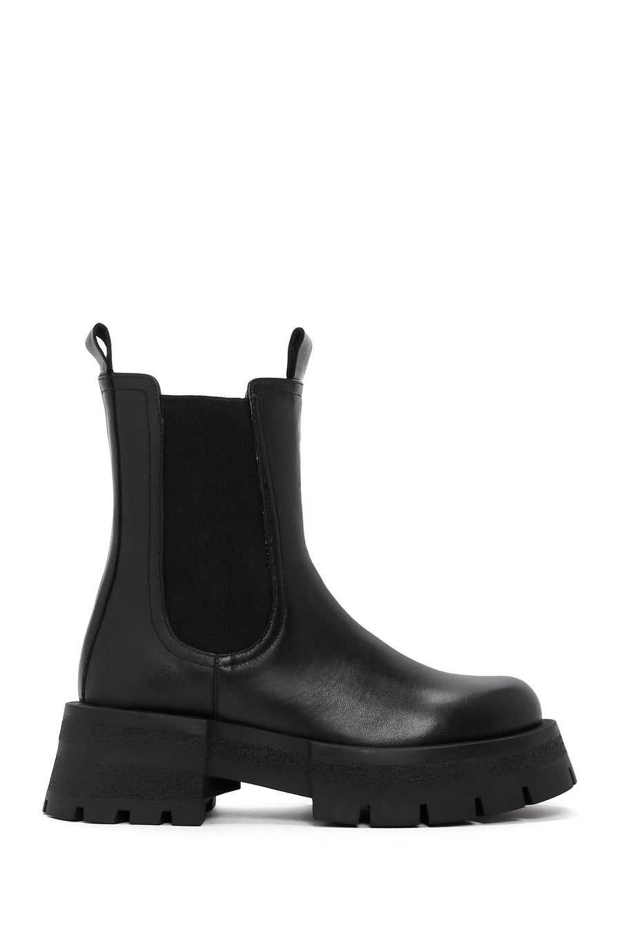 Women's Black Thick Soled Leather Chelsea Boots