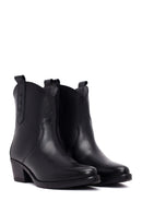 Women's Black Thick Heeled Leather Cowboy Boots | Derimod