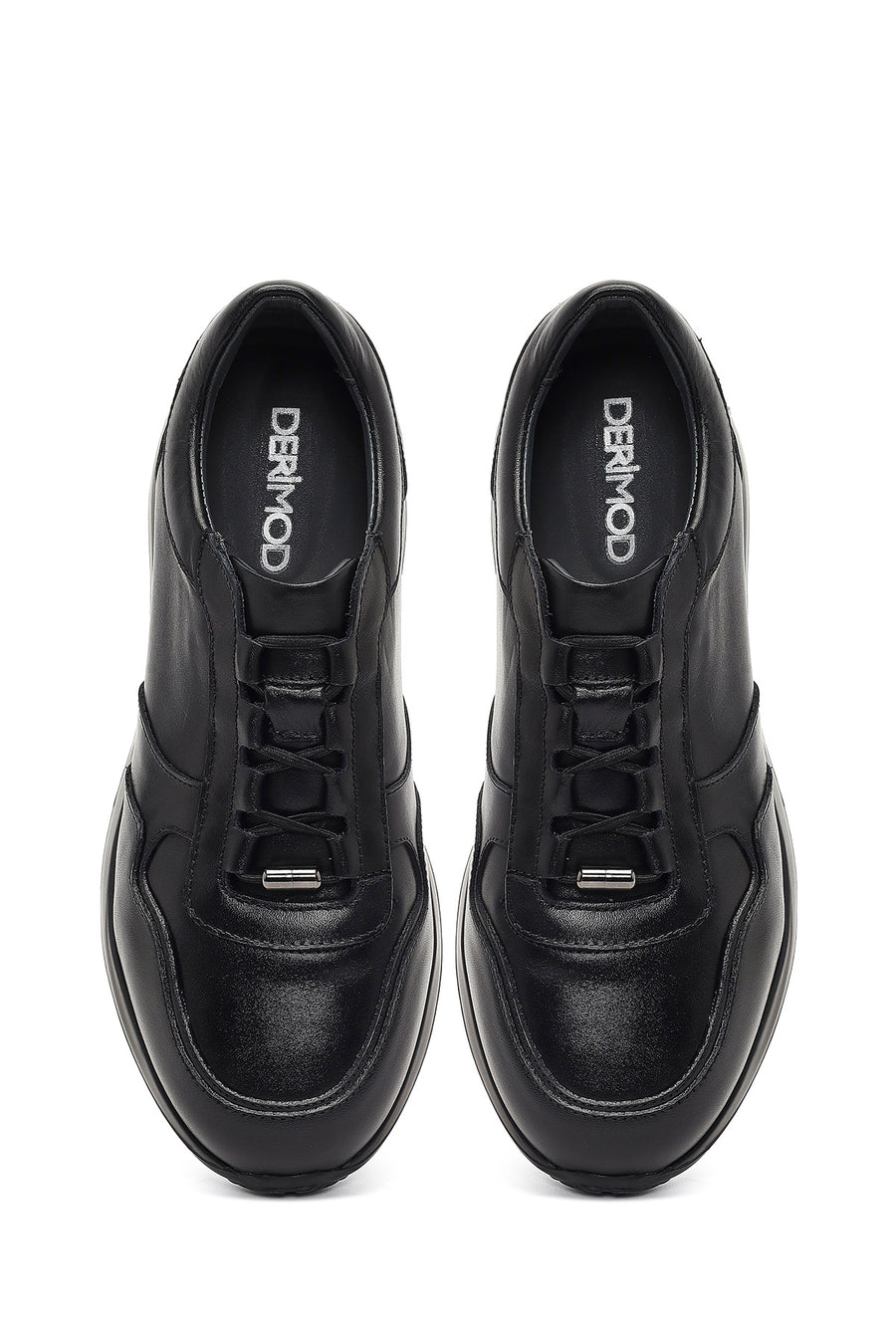 Erkek Siyah Bağcıklı Deri Sneaker