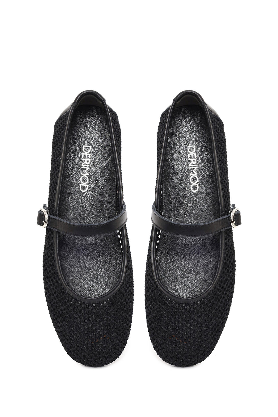 Woman Black Buckled Mesh Ballerine flats