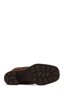 Woman Brown Zip Closure Chunky Heeled Suede Boots | Derimod