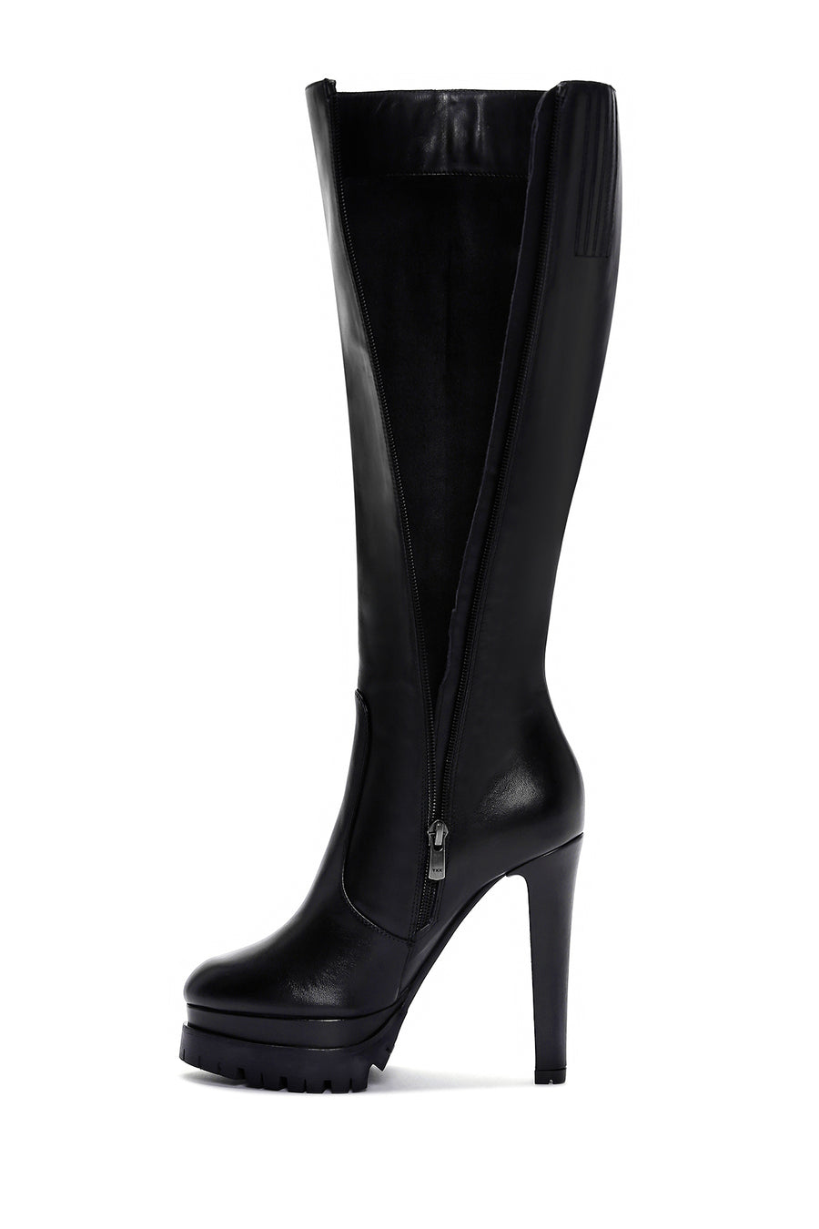 Women's Black Zippered High Heel Platform Leather Boots