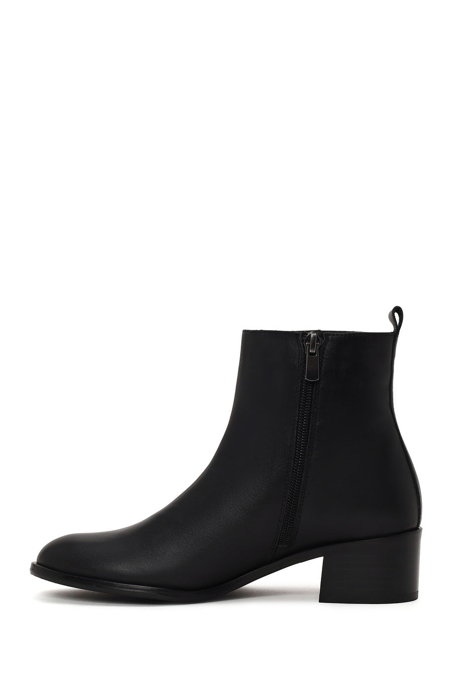 Woman Black Zip Closure Thick-Heeled Leather Classic Boots