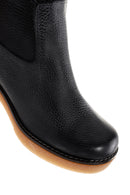 Women's Black Leather Zippered Heeled Boots | Derimod