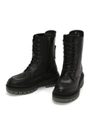 Women's Black Zippered Thick-Soled Leather Boots | Derimod