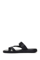 Women's Black Flip Flops Leather Slippers | Derimod