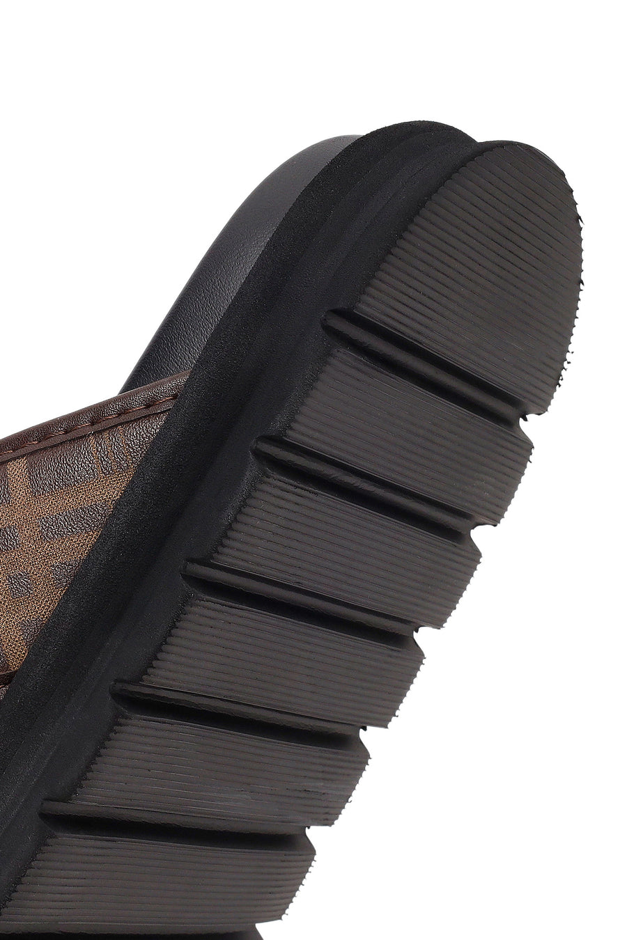 Men's Brown Patterned Leather Slippers