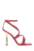 Women's Fuchsia Leather High Heel Sandals | Derimod