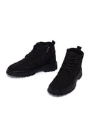 Male Black Zip Closure Thick-Soled Nubuck Leather Boots | Derimod