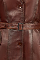 Rhoda(Plus) Woman Brown Loose-Fit Fur-Collar Leather Coat | Derimod