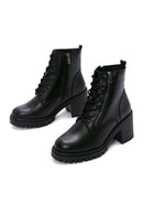 Women's Black Leather Platform Heeled Boots | Derimod