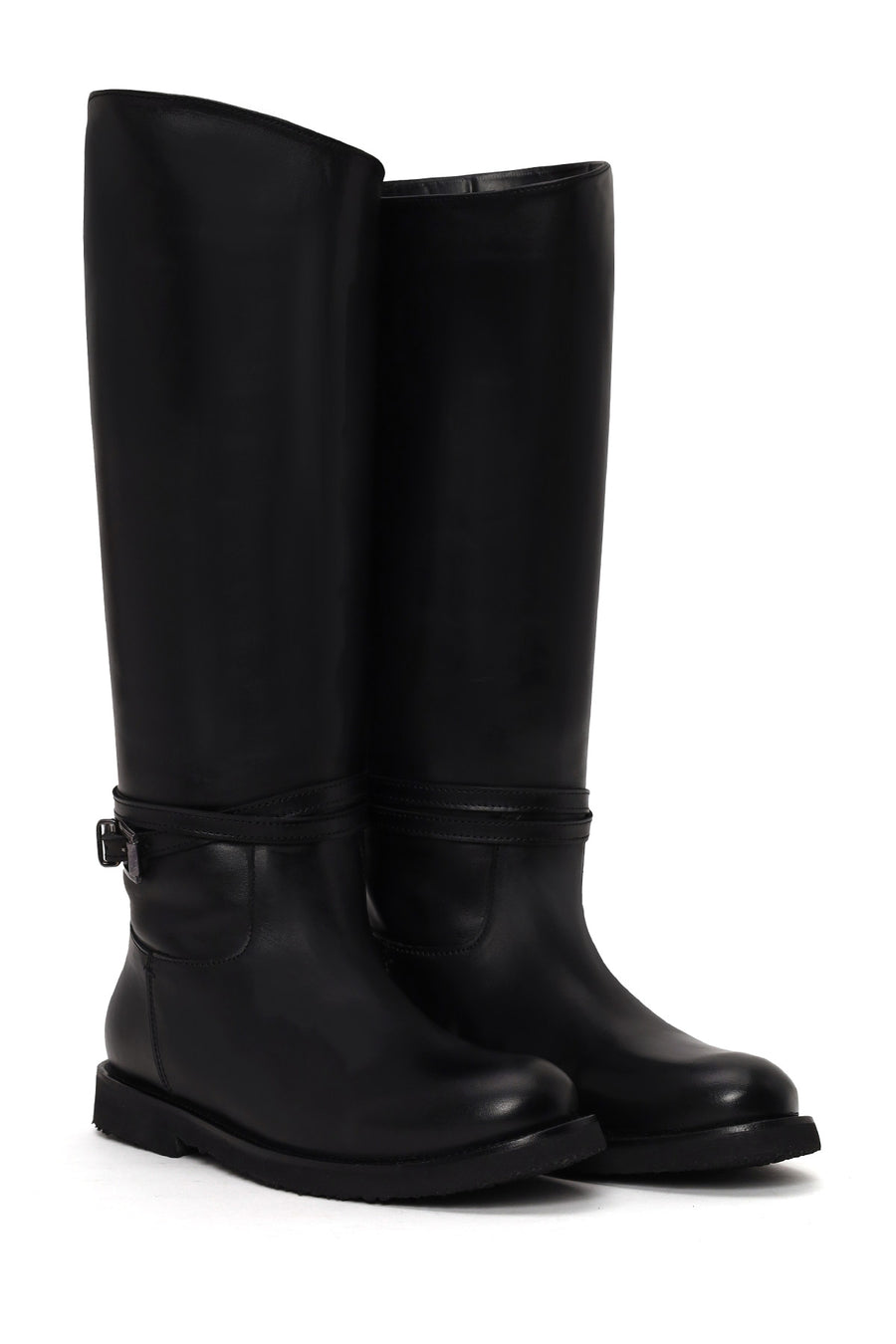 Woman Black Buckle-Detail Leather Boots