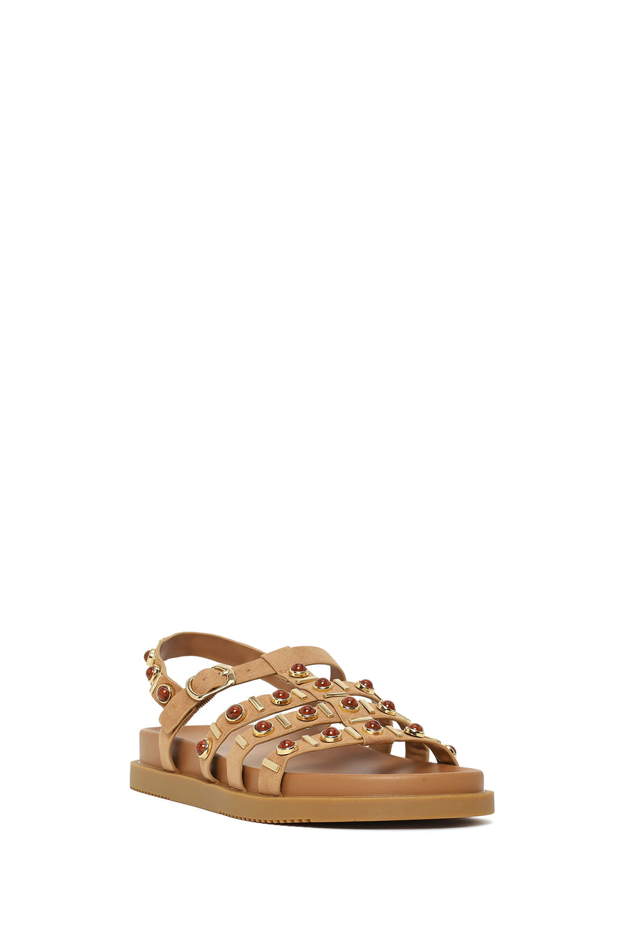 Woman Beige Rhinestone Suede Sandals